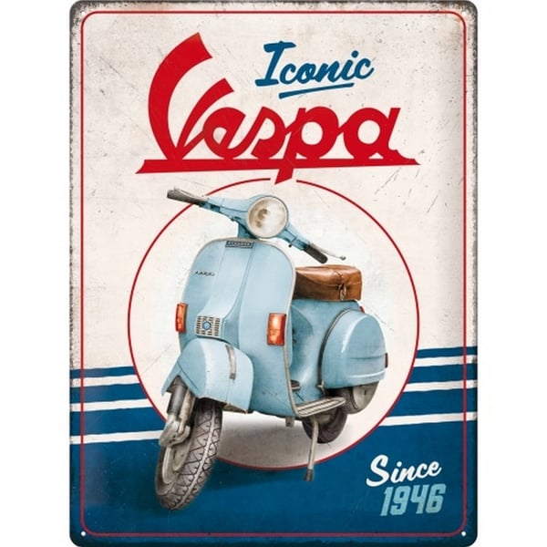 Bádogtábla motívummal Vespa - 1946 óta ikonikus robogó kék/frehér